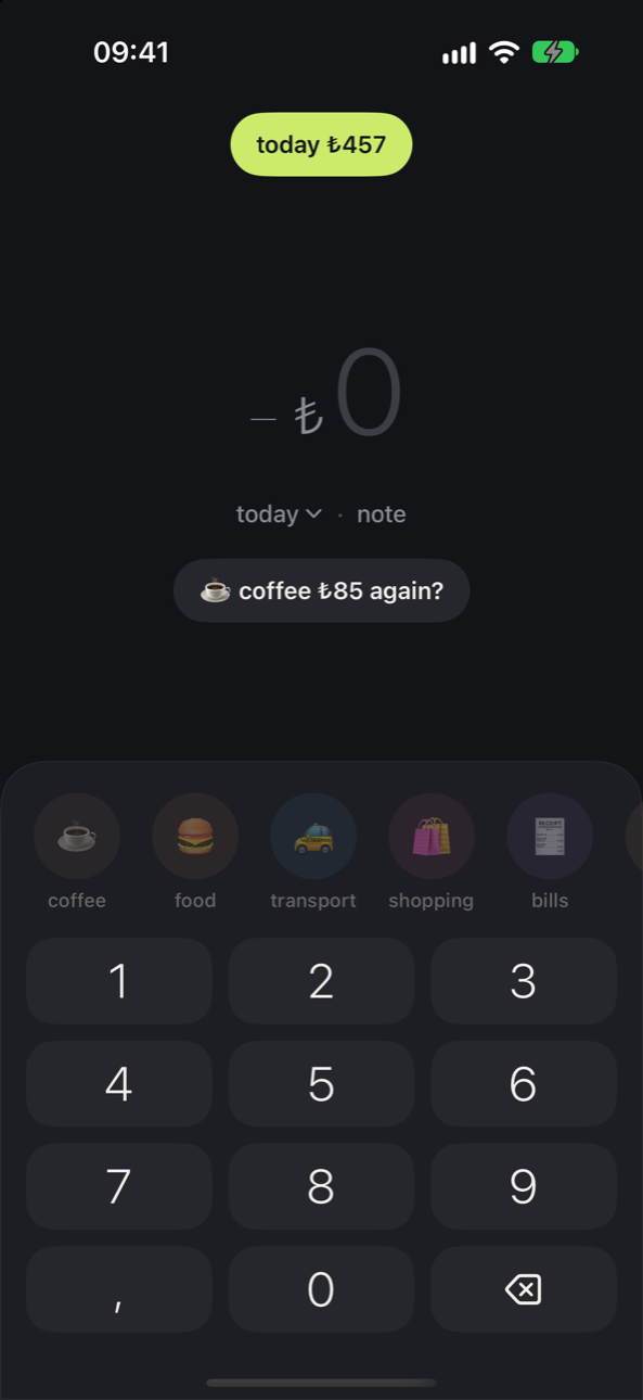 Spendly quick add keypad